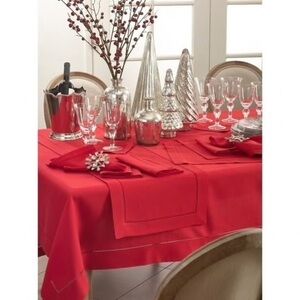 6 Red Hemstiched Toscano Cotton Linen Placemats